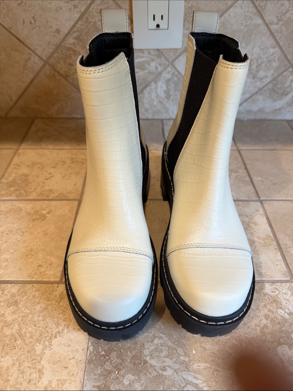 Sorel Cream Croc-Embossed Platform Chelsea Booties - Picture 2 of 6